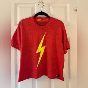Aviator Nation Red Boyfriend Tee with Yellow Lightening Bolt